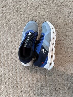 On Running Navy Blue and Light Blue Cloud Running Shoes